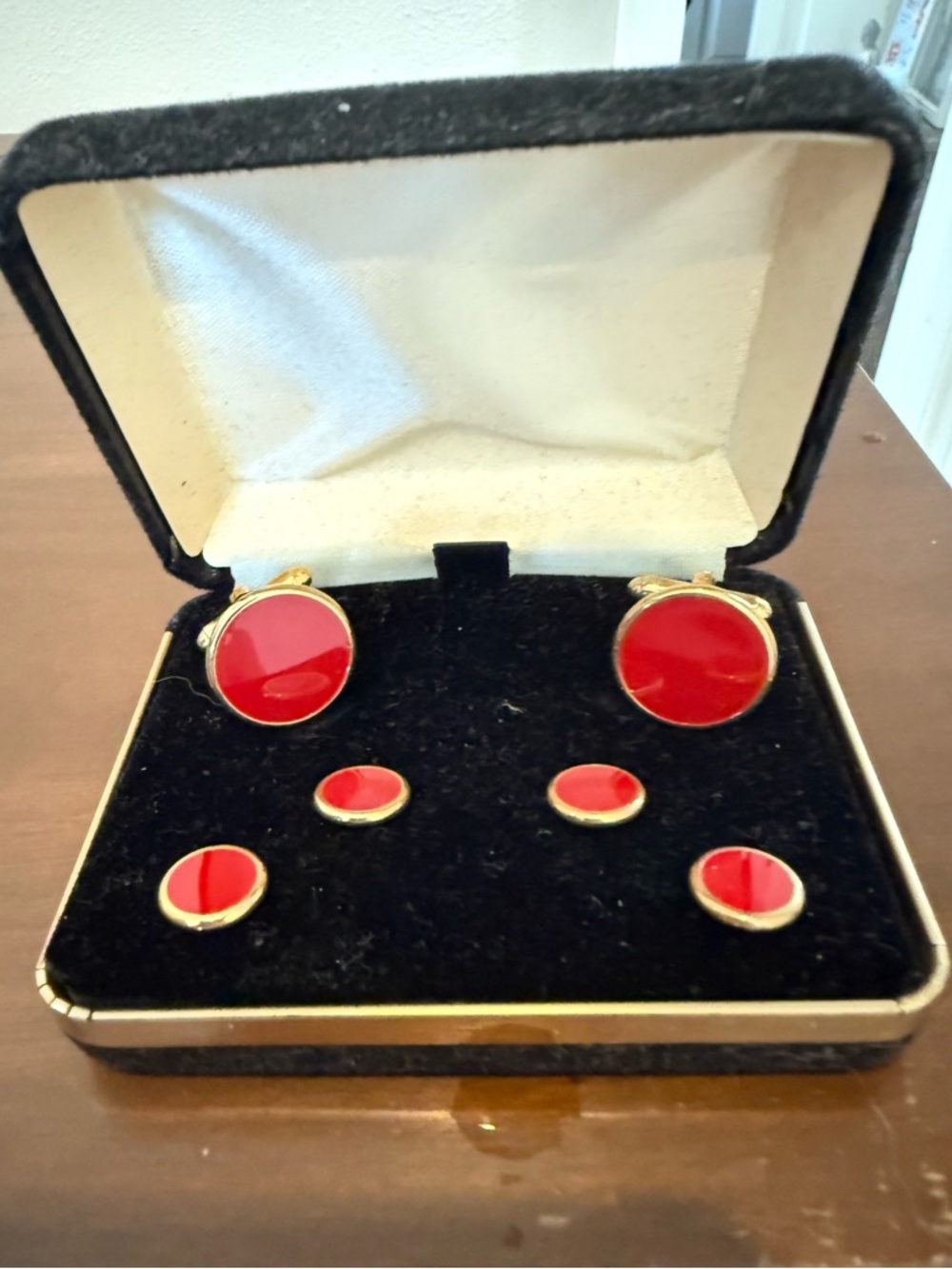 Red and Gold Cufflink and Stud Set